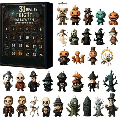 Calendario de Adviento Halloween 2025 – 31 Noches de Escalofríos, Caja de Regalo con Figuras de Terror, Muñecos Espeluznantes, Colgantes Decorativos & Mini Adornos (31 días)