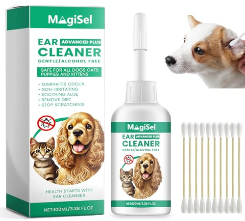 MagiSel Ohrenreinigung für Hunde, Pet Ear Mite Oil, Ohrmilbenbehandlung Ohrentropfen Für Hunde, entfernen sanft Ohrenschmalz, beruhigen und desodorieren, lindern Ohrenjucken, Haustierbedarf, 100ml
