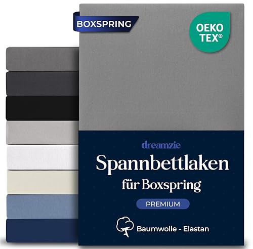 Dreamzie - Spannbettlaken Boxspringbett - 160x200 - Baumwolle Elasthan | Anthrazit · 35cm Hoch · Oeko-Tex zertifiziert · Elastikband · Spannbetttücher für Hohe Matratzen
