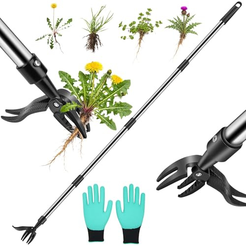 Weeding Puller Tool - Adjustable Upright Weeder, 4 Claw Long-Handled Weeding Tool, No Need to Bend or Kneel to Weed Easily