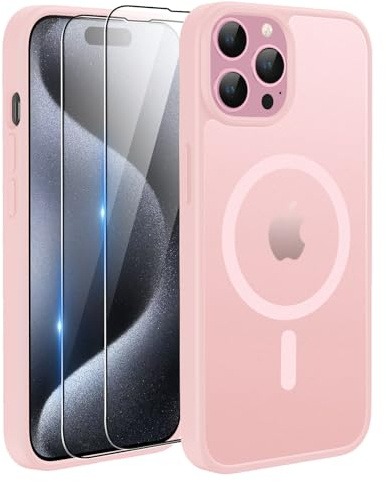 TQIAHF Cover Custodia Magnetica per iPhone 15 PRO Max, Rosa | 2 Pellicola Vetro Temperato Protezione Schermo Compatibile con Magsafe Militare Antiurto Sottile Opaca Telefono Case