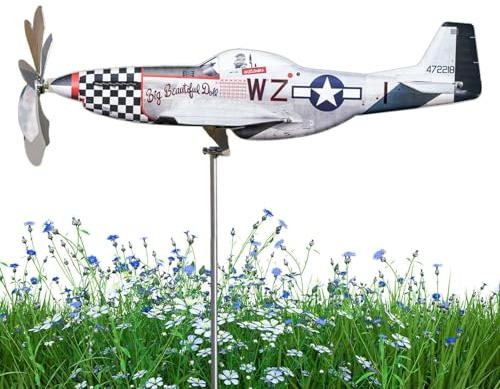 FmtwPhn Windmill Airplanes Stainless Steel Airplane Wind Spinner, 3D Aircraft Windmill Sculpture For Outdoor Garden, Weather-Resistant Metal Aeroplane Decor, Wind Catcher Ornament For Terrace