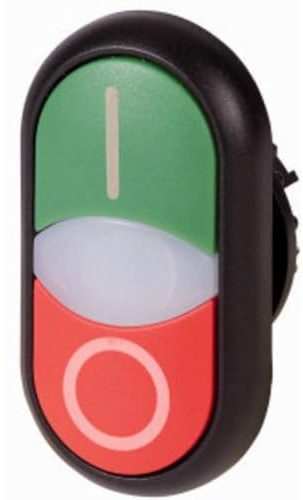 EATON M22S-DDL-GR-X1/X0 Pulsador Doble con Retorno y Lámpara de Señalización, IP66 Protección, Verde(I)/Rojo(0), 5.5cm x 3.0cm x 3.0cm, Caja de 5