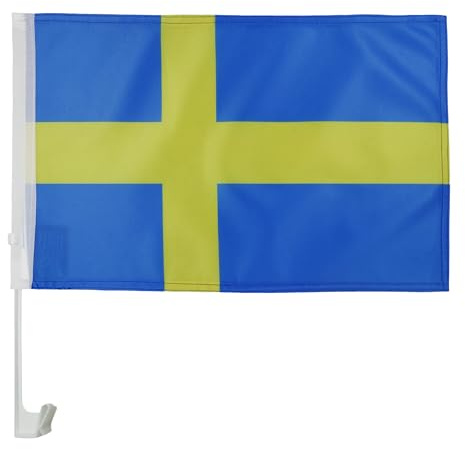 AZ FLAG Bandiera per Auto Svezia 45x30 cm Svedese Poliestere Mesh Ventosa | Uso esterno bandiera per auto Sverige finitura cucita resistente all’esterno con asta in plastica poliestere a rete