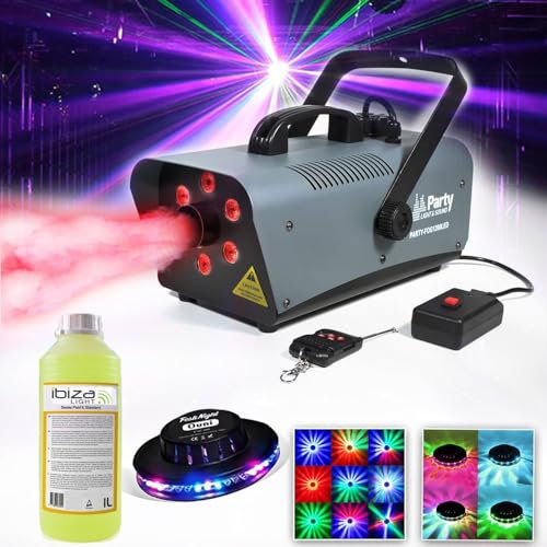 Machine à fumée 1200W 6 LEDs RVB Party Light Sound FOG1200LED + 1L Liquide + Effet OVNI
