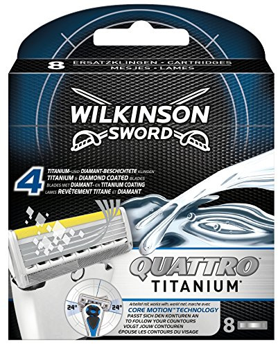 Wilkinson Sword Quattro Titanium Core Motion Rasierklingen für Herren Rasierer, 8 St