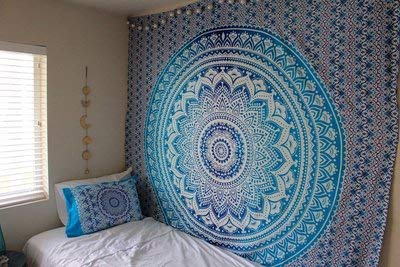 RAILONCH Multicolored Indischer Wandteppich Wandbehang Mandala Tuch Wandtuch Gobelin Tapestry Goa Indien Hippie-/ Boho Stil als Dekotuch/Tagesdecke (Blau, 210 * 150)