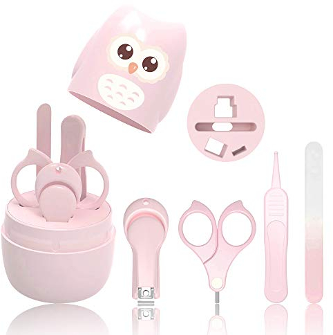 HyAdierTech Manicure Baby | Kit 4 in 1 con custodia, tagliaunghie, forbici, lima e pinzette per depilare | Kit per la cura delle unghie per neonati e bambini | Neonato speciale protezione per neonati