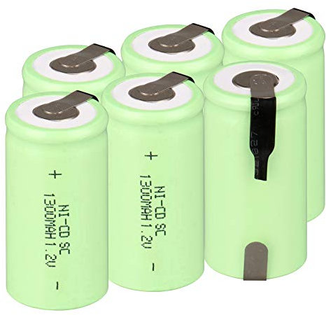 Anmas Power 6-Pack Rechargeable Ni-Cd Sub C SC 1300mAh High-Capacity Batteries with Tabs for Electronic Devices UK, Battery Pack
