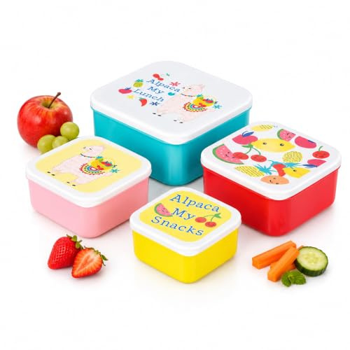 Premier Housewares Lunch Boxes Alpaca Themed Snack Boxes for Kids Multi Colored Small Sandwich Box Set of 4