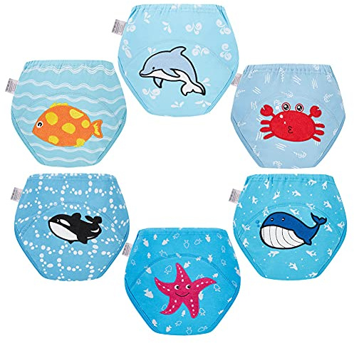Skhls Culottes d'apprentissage Propreté Réutilisables pour Bébé et Enfant en Coton Lot de 6, 3 Ans Garçon