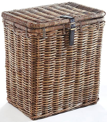 Kobolo Wäschekorb Rattankorb Aufbewahrungskorb mit Deckel - Rattan - kubu gray - 50x38x56 cm