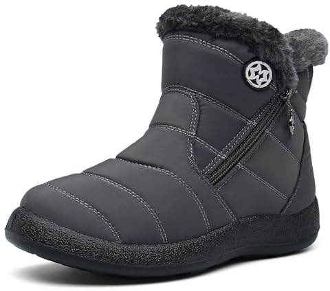 Hsyooes Botas Mujer Nieve Botines de Invierno Impermeable, Gris A, 39EU