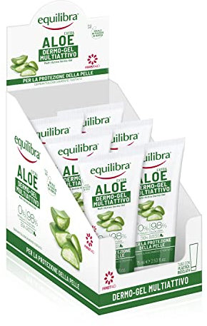 equilibra Corpo, Aloe Dermo-Gel, Gel Lenitivo a Base di Aloe Vera, Crema Corpo per Arrossamenti, Sollievo Dopo Sole, Post Depilazione o Rasatura, Rossori Gengive, Piedi Stanchi, 6 Pezzi da 75 ml