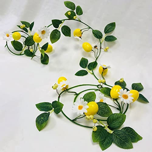 Riaxuebiy Künstliche Zitronen Blumen Girlande,Zitronenrankenpflanzen zum Aufhängen von Weißen Blumen,Künstlichen Früchten Zitronen Beeren Kranz für Hochzeit Hausgarten Weihnachts Dekoration