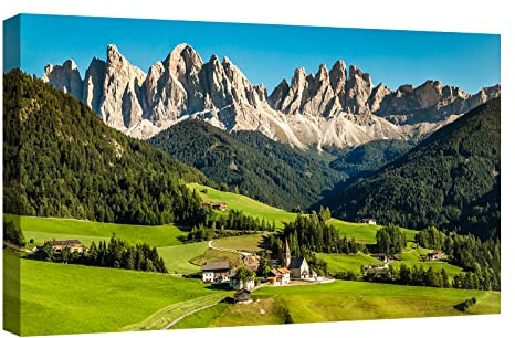 canvashop Quadro Montagna Dolomiti 120x70 cm Val Di Funes Santa Maddalena | Quadri Moderni, Soggiorno, Paesaggio Estate, Natura, Stampa Su Tela Canvas
