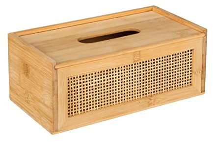 WENKO Estuche para toallitas cosméticas Allegre, caja decorativa para toallitas cosméticas o pañuelos de ratán trenzado y bambú de calidad, estilo Boho, fácil extracción, 25 x 10 x 13 cm, natural