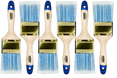Hardy Working Tools – Lot de 6 Pinceaux Plats 60 mm Série 42, Pinceau pour Lasure sur Bois et Vernis Métal - Poils Synthétiques Clairs de Haute Qualité