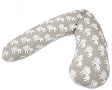 Theraline Das Original Schwangerschaftskissen & Stillkissen 190cm – Seitenschläferkissen Stillkissen Perlen – inkl Stillkissenbezug Wüstenkönig Taupe