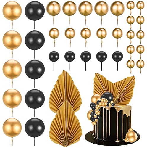 Heyu-Lotus 37 Stück Kugel Cake Topper, Tortendeko Geburtstag Schaum Ball Kuchen Dekoration Happy Birthday Cupcake Topper DIY Kuchen Deko für Geburtstag, Hochzeit, Valentinstag, Babyparty(Schwarz)