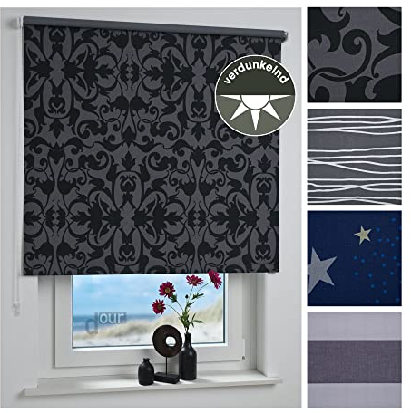 ourdeco Rollo/Seitenzugrollo / 102 x 180 Breite x Höhe/Ornament/lichtundurchlässiger Stoff/Sichtschutzrollo/Verdunklungsrollo
