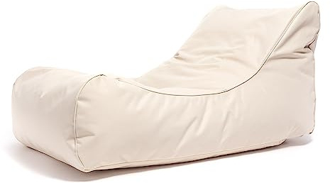 Ecopuf Master sittsäck, utomhus solstol, schäslong, XL, saccosäck med sidoförvaringsväska, vattentät med fyllning, 115 x 65 x 60 cm, gräddvit