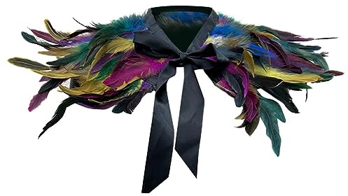 Asudaro Feder Cape Plume Schal, Bekleidungs Zubehör Aus Natürlichen Federn Hahnenfeder Schal Hühner Feder Fake Kragen Für Frauen Und Männer Halloween Cosplay Party Performance Model Walk Bunt