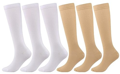 ISAKEN Sport Kompressionsstrümpfe für Damen Herren, 7 Paar Lange Stützstrümpfe Abgestufte Compression Socks Kompressionssocken für Sport, Flug, Laufen, Reisen, Radsport, Krankenschwester