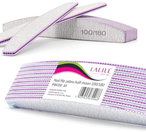 LALILL Lima per Unghie 10 Pz. 100/180 Grit, Mezza Luna Zebra - Lime per Unghie in Gel - Modellazione di Unghie Ibride, Acriliche, Gel Polish - Bifacciale, Monouso - Buffer, Block, Professionale