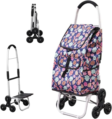 VECNUM Aluminium Einkaufstrolley Treppensteiger, 2In1 Einkaufstrolley Klappbar Abnehmbare Tasche 6 Rollen Einkaufshilfe Trolley, Wasserdicht,J