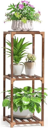 KLUFO Wooden Indoor Plant Stand, 3-Tier high Plant Stand Planter Display Stand Outdoor, small Space Planter Shelf Shelf for Corner Living Room Garden