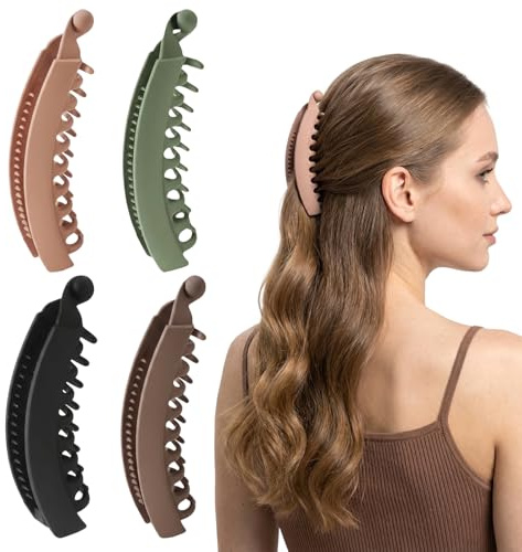 4 Stück Groß Bananen Haarspange Vintage Bananenspange Pferdeschwanz Haarklammer Dickes Haar Banana Clip Thick Hair für Damen und Mädchen (A)