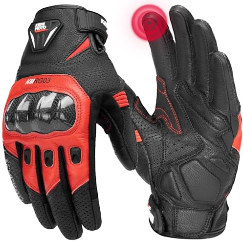 KEMIMOTO Motorrad Handschuhe Damen, Vollfinger Ziegenleder mit rutschfesten Pads, Touchscreen Motorradhandschuhe Leder, Winter Schutzhandschuhe, Motocross, Roller, Moped, Quad, Paitball, ATV