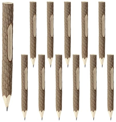 KRYMSON Lot de 12 crayons en bois, crayons en bois de forêt, crayons d'écorce, crayons en bois, crayons épais, crayons amusants, cadeaux d'école primaire