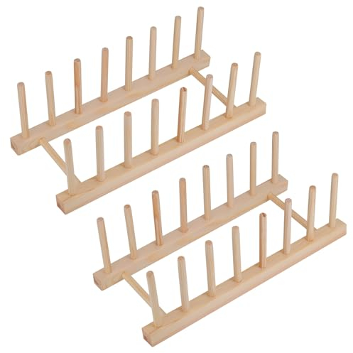 Kssvzz Abtropfgestell, Tellerhalter und Deckelhalter, 2er Set Tellerständer aus umweltfreundlichem Kiefernholz, Plate Holder und Dish Drying Rack für bis zu 7 Teller und Topfdeckel Aller Größen