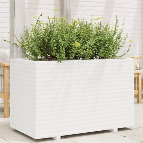 LAPOOH Jardinière Blanc 110x60x72 cm Bois de pin Massif,Jardiniere sur Pieds,Bac avec Treillis,Jardiniere Terrasse