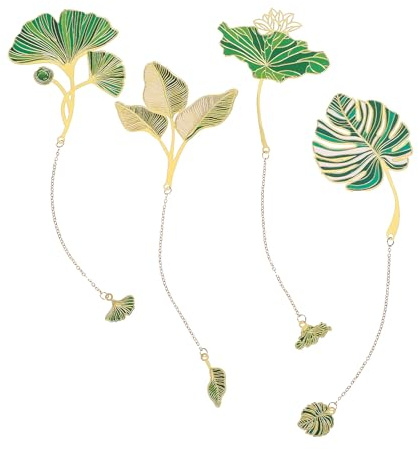 4 Stück Metall-Lesezeichen - Vintage Ketten Mit Attraktiven Leaf und Blumen Designs - Buch Schmücken Lesezubehör für Sammler, Buchliebhaber, Lehrer und Studenten