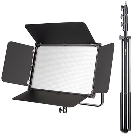 Walimex pro LED Niova 150-F Pro Flächenleuchte inkl. Lampenstativ, 150 W Flächenlicht mit Bi-Color, Studioleuchte Helligkeit dimmbar, Videoleuchte mit Funksteuerung