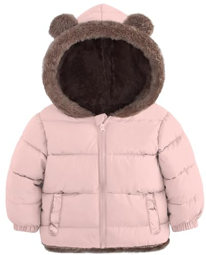 Kids4ever Baby Girls Jacket Winter Coat Cute Bear Ear Hooded Jackets Zipper Outerwear with Two Pockets Pink 4-5 Years