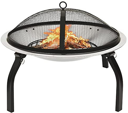 Home & Garden Brasero 2 en 1 avec tisonnier en acier inoxydable 56 x 56 x 49 cm
