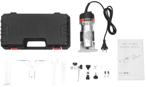 Tagtuell Electric Hand Holz Oberfräse Kantenfräse, 220V 800W Professional Kantenfräse mit 2 x Schraubenschlüssel, 1 x Trimmer Führung Montage, 1 x Gerade Führung Montage