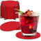 BOENFU Juego de 12 posavasos de fieltro redondos para vasos, posavasos de cristal en rojo para bebidas, bar, tazas, posavasos de mesa, posavasos para bebidas con soporte, regalos únicos de cumpleaños