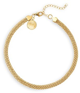 SINGULARU - Collana Choker Tape. Acciaio con Finitura in Bagno d'Oro 18Kt. Collana a Maglia con Larghezza di 8 mm. Lunghezza 33 cm + 5 cm di Allungamento. Gioielli per Donna