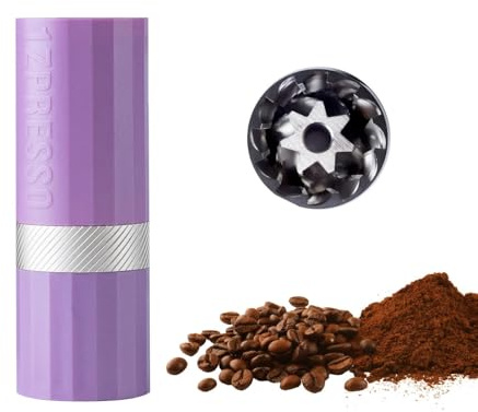 1Zpresso Q Air - Molinillo de café manual, color morado, tamaño mini delgado de viaje que cabe en el émbolo, rebaba cónica de acero inoxidable, ajuste numérico ajustable para verter sobre prensa