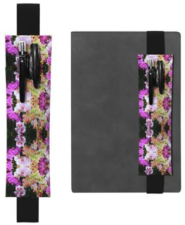 Stifthalter mit Orchideen-Druck, verstellbar, elastisches Band, PU-Leder, Stifteetui für Hardcover-Tagebücher, Notizbücher
