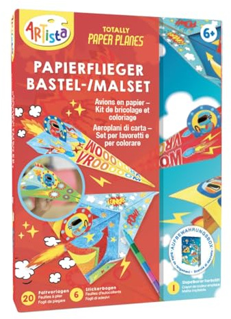 ARTISTA 9301958 Bastelset Papierflieger, Falten und Bemalen von Papierflugzeugen, Kreativset in praktischer Aufbewahrungsbox, DIY-Kit für Kinder ab 6 Jahren