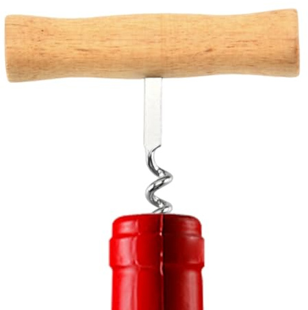 T-Shaped Corkscrew - Classic Corkscrew Bottle Opener | T-Style Old Style Wine Bottle Opener for Waiters | Corkscrew with Wooden Handle, Easy to Screw and Fun, Portable