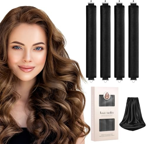 LOPHE 4 rizadores de pelo sin calor, rizos sin calor, diadema con bufanda para el cabello, varillas de rodillo de pelo suave durante la noche con gancho, herramientas de peinado largo para mujer