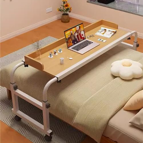 Table de lit réglable en hauteur avec roulettes – Bureau médical roulant pour lit king size, table d'ordinateur portable mobile avec plateau de nourriture – Table de chevet debout