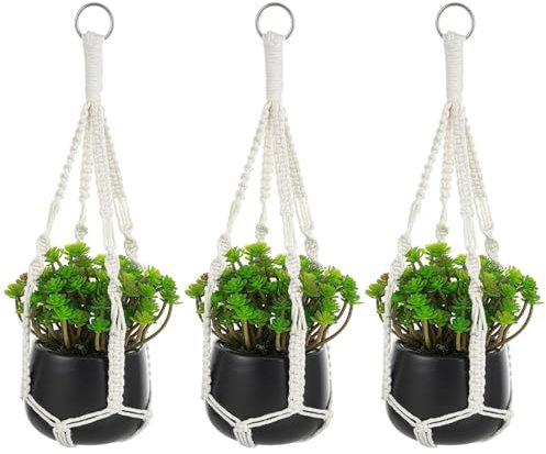 VIDSTW 3 Pezzi 50 CM Portavaso da Appendere Vasi da Appendere Interno Stile Bohémien Macrame Plant Hanger Tessuto a Mano per Soggiorno Balcone Soffitto Parete Finestra